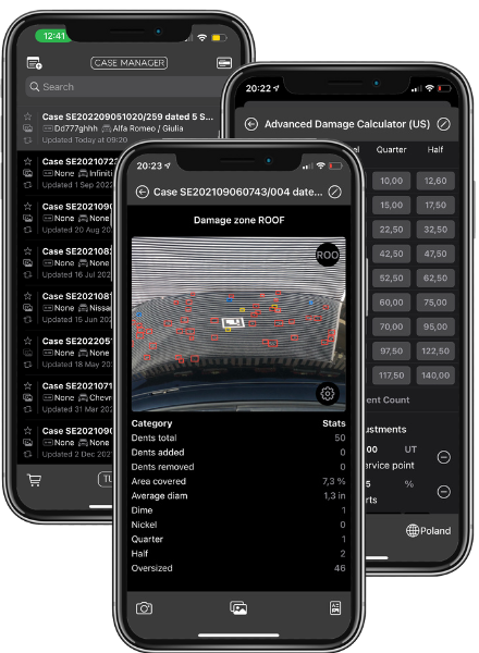 HailMaster app: case manager, damage zone statistics and damage calculator